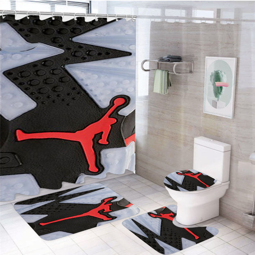 Air Jordan Black Red Sole 4Pcs Bathroom Set Shower Curtain