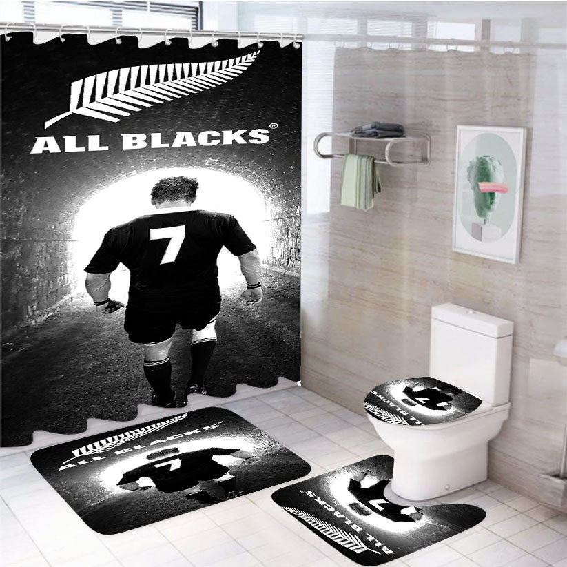 All Blacks New Zealand Rugby 4Pcs Bathroom Set Shower Curtain