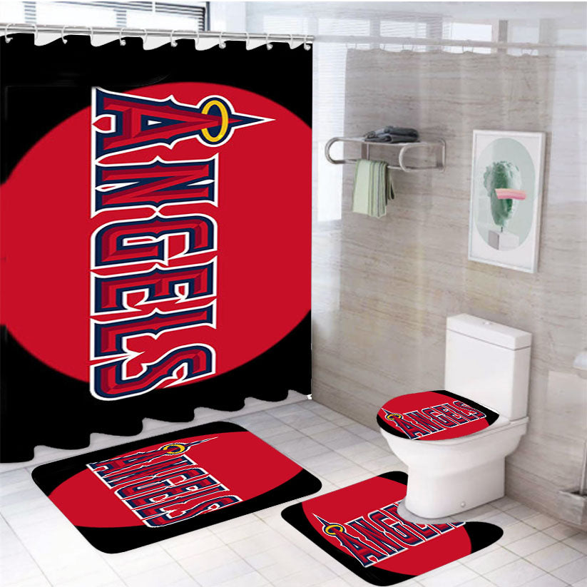 Angels Red Black 4Pcs Bathroom Set Shower Curtain