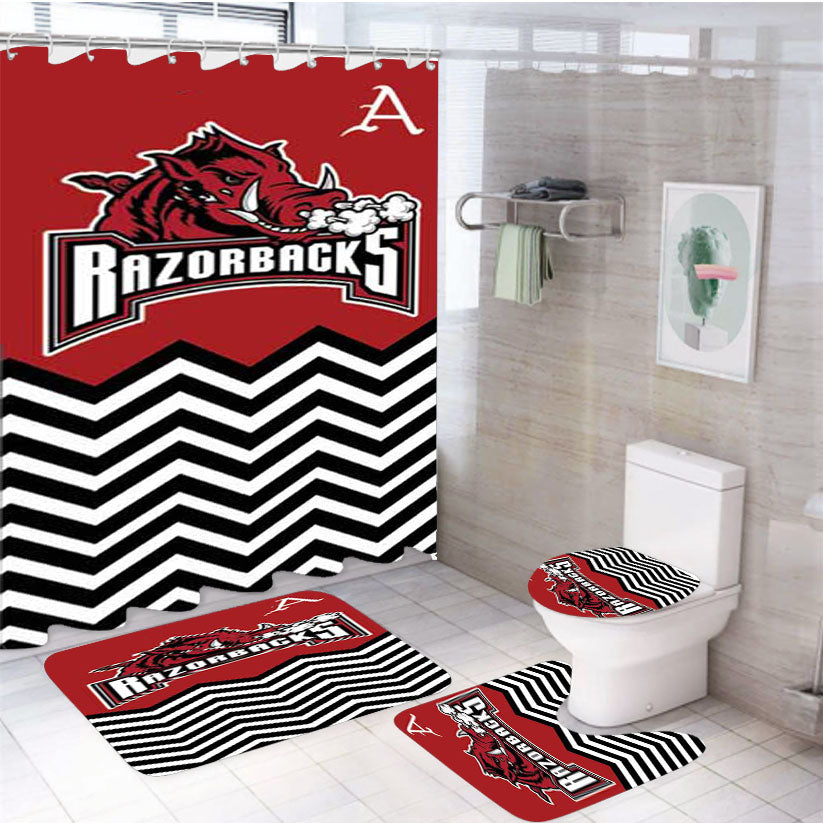 Arkansas Razorbacks Chevron 4Pcs Bathroom Set Shower Curtain