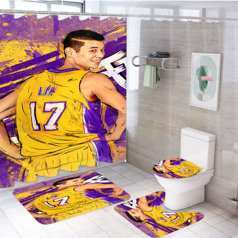 Asia Player Nba Lakers Jeremy Lin 4Pcs Bathroom Set Shower Curtain