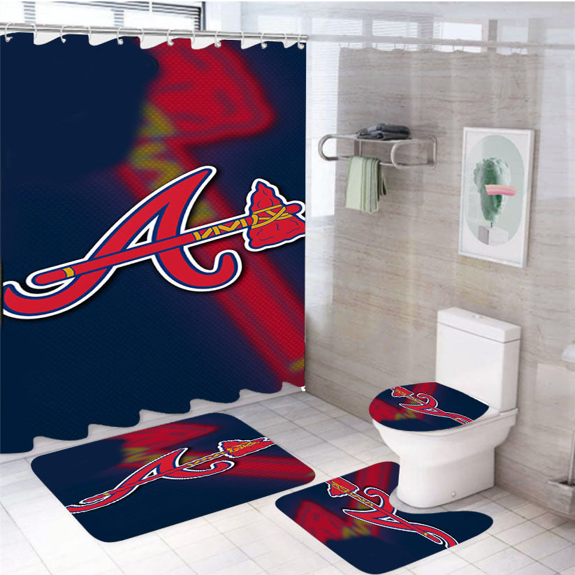 Atlanta Braves Logo 9 4Pcs Bathroom Set Shower Curtain