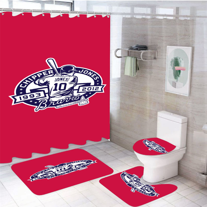 Atlanta Braves Logo Images 4Pcs Bathroom Set Shower Curtain
