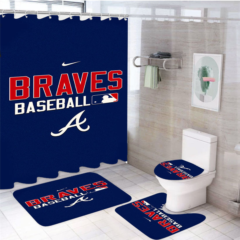 Atlanta Braves Mlb Baseball 3 4Pcs Bathroom Set Shower Curtain