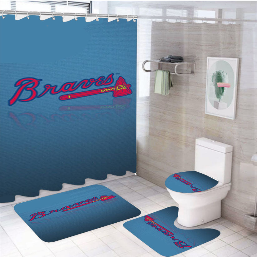 Atlanta Braves Primary Logo 4Pcs Bathroom Set Shower Curtain