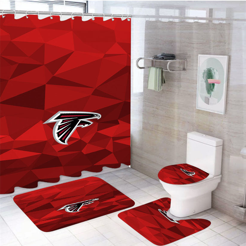Atlanta Falcons Red Geometric 4Pcs Bathroom Set Shower Curtain