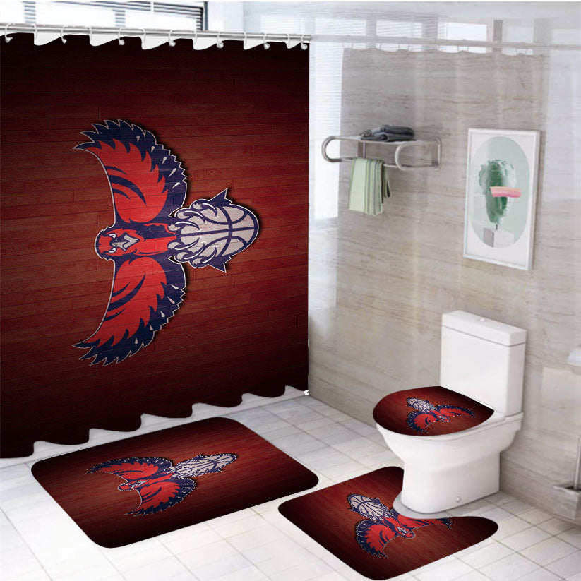 Atlanta Hawks Fly Red Wood Logo 4Pcs Bathroom Set Shower Curtain