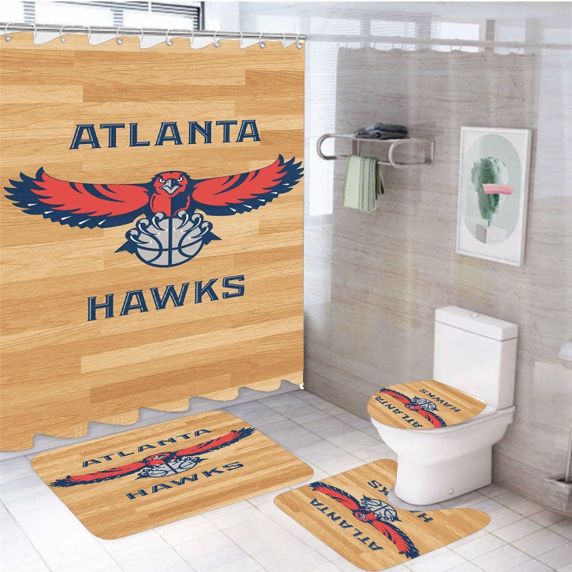 Atlanta Hawks Nba Wood Logo 4Pcs Bathroom Set Shower Curtain