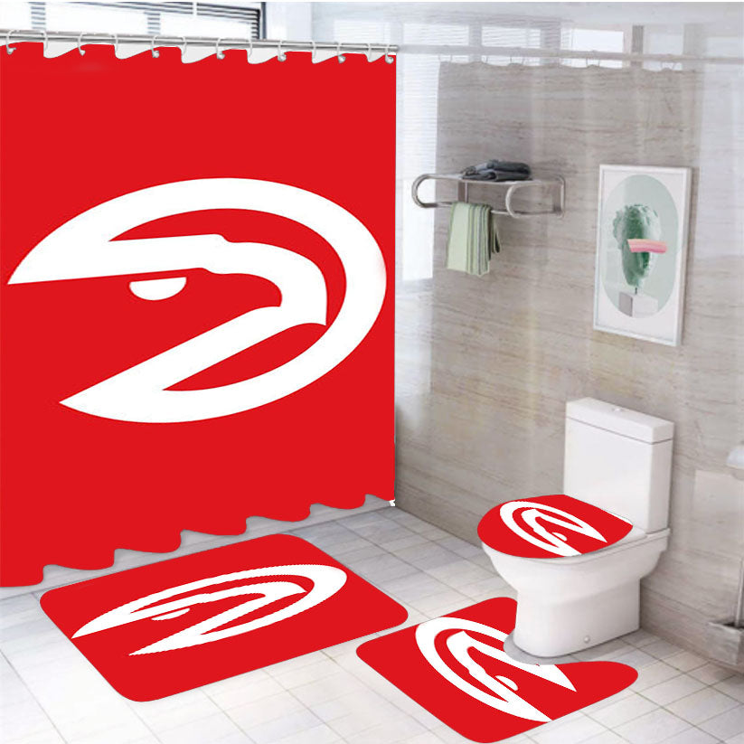Atlanta Hawks Red 4Pcs Bathroom Set Shower Curtain