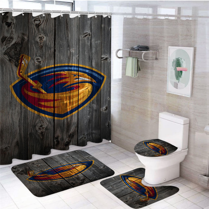 Atlanta Thrashers Nhl Wood Logo Wallpaper 4Pcs Bathroom Set Shower Curtain