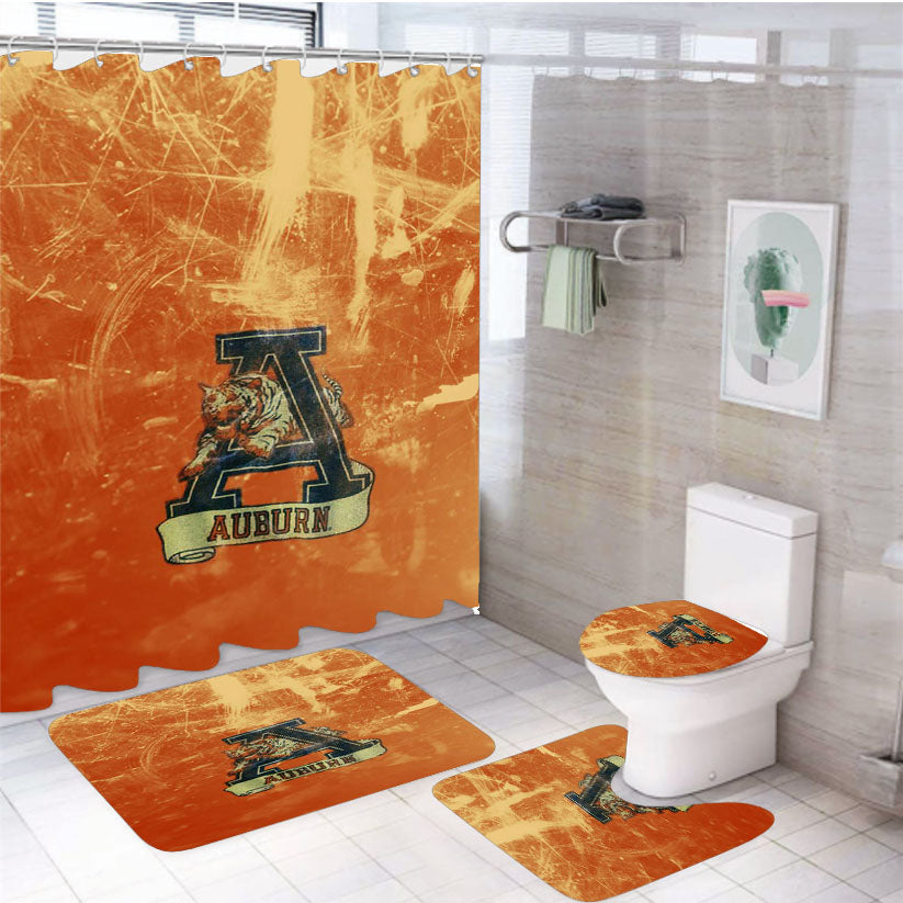 Auburn Tigers Orange Grunge Wallpaper 4Pcs Bathroom Set Shower Curtain