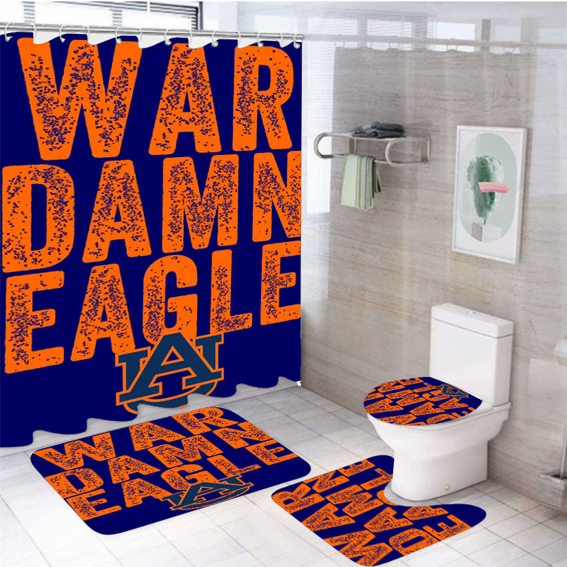 Auburn Tigers University War Damn Eagle Logo 4Pcs Bathroom Set Shower Curtain
