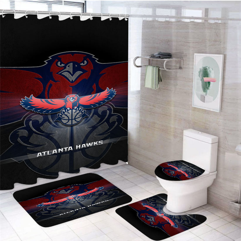 Awesome Atlanta Hawks Nba Logo 4Pcs Bathroom Set Shower Curtain