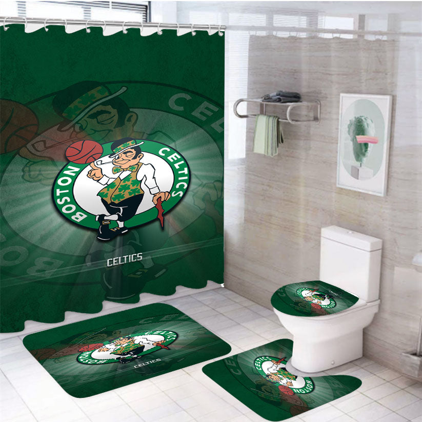Awesome Boston Celtics Logo Wallpaper 4Pcs Bathroom Set Shower Curtain