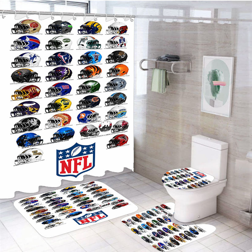 Awesome Nfl Helmets 4Pcs Bathroom Set Shower Curtain