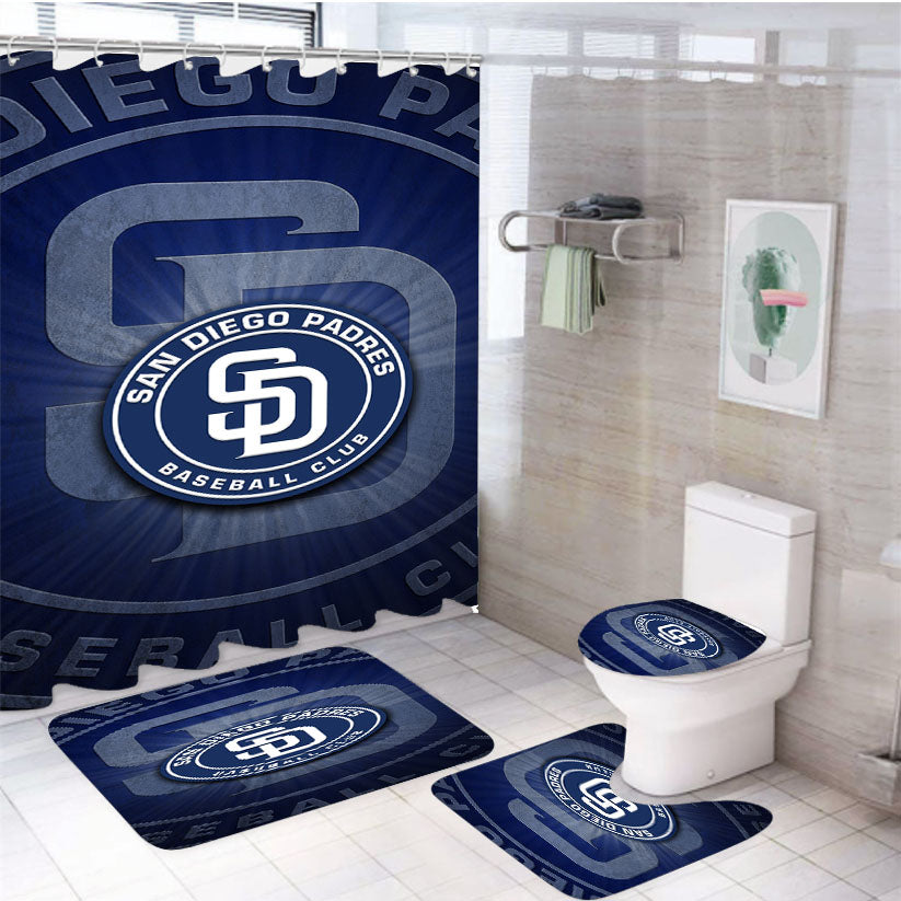 Awesome San Diego Padres Logo Wallpaper 4Pcs Bathroom Set Shower Curtain