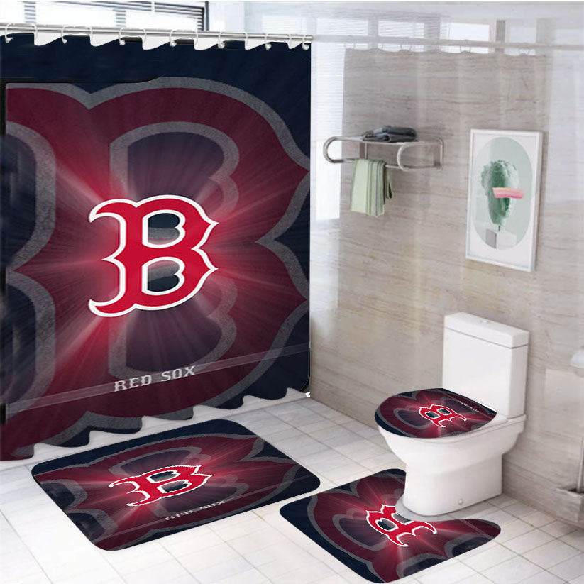 B Red Sox 4Pcs Bathroom Set Shower Curtain