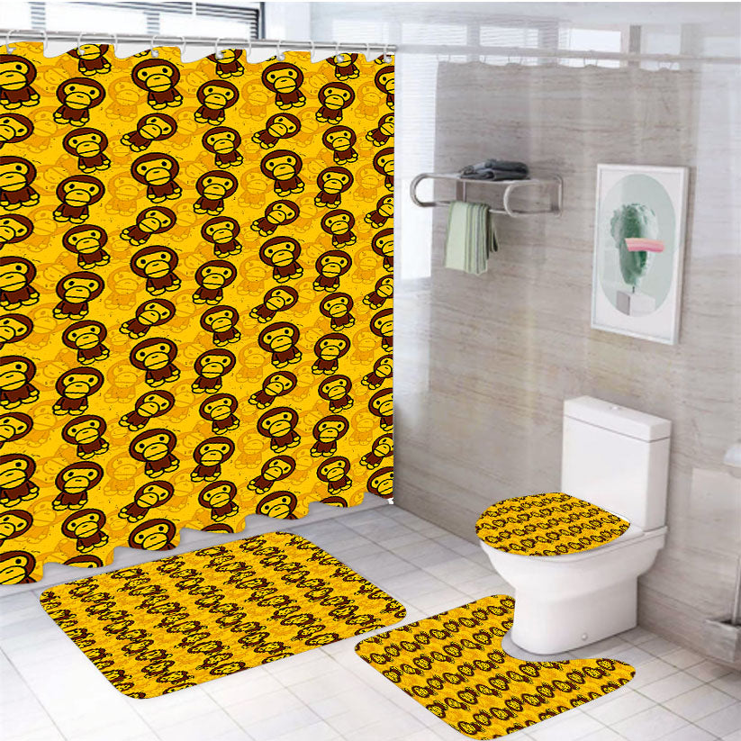 Baby Milo Bathing Ape Pattern Yellow 4Pcs Bathroom Set Shower Curtain