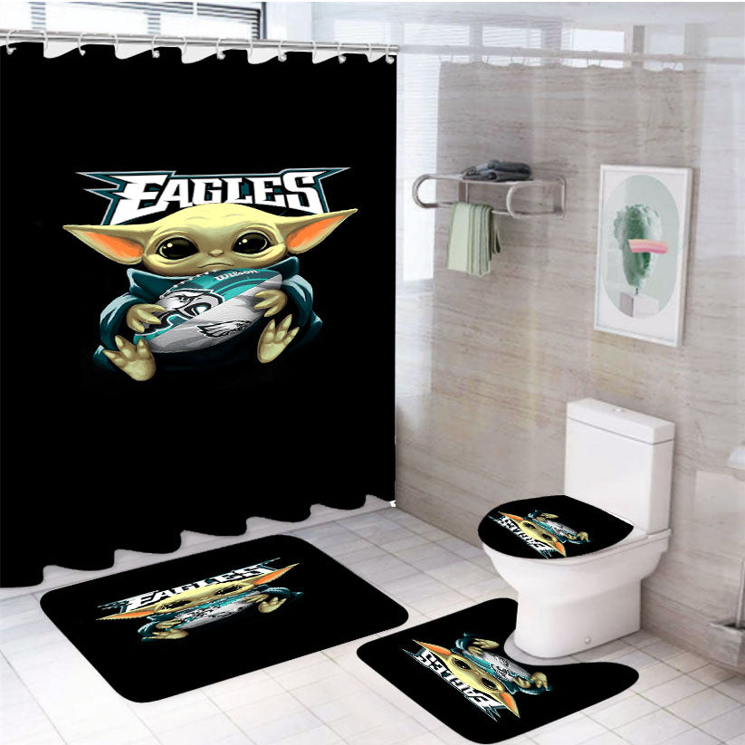 Baby Yoda Hug Philadelphia Eagles Mandalorian 4Pcs Bathroom Set Shower Curtain