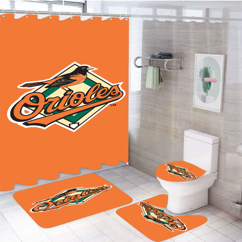 Baltimore Orioles 2018 4Pcs Bathroom Set Shower Curtain