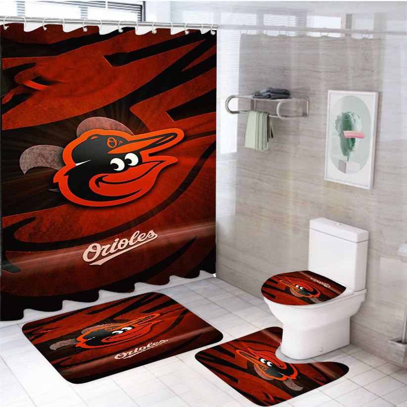 Baltimore Orioles 56 4Pcs Bathroom Set Shower Curtain