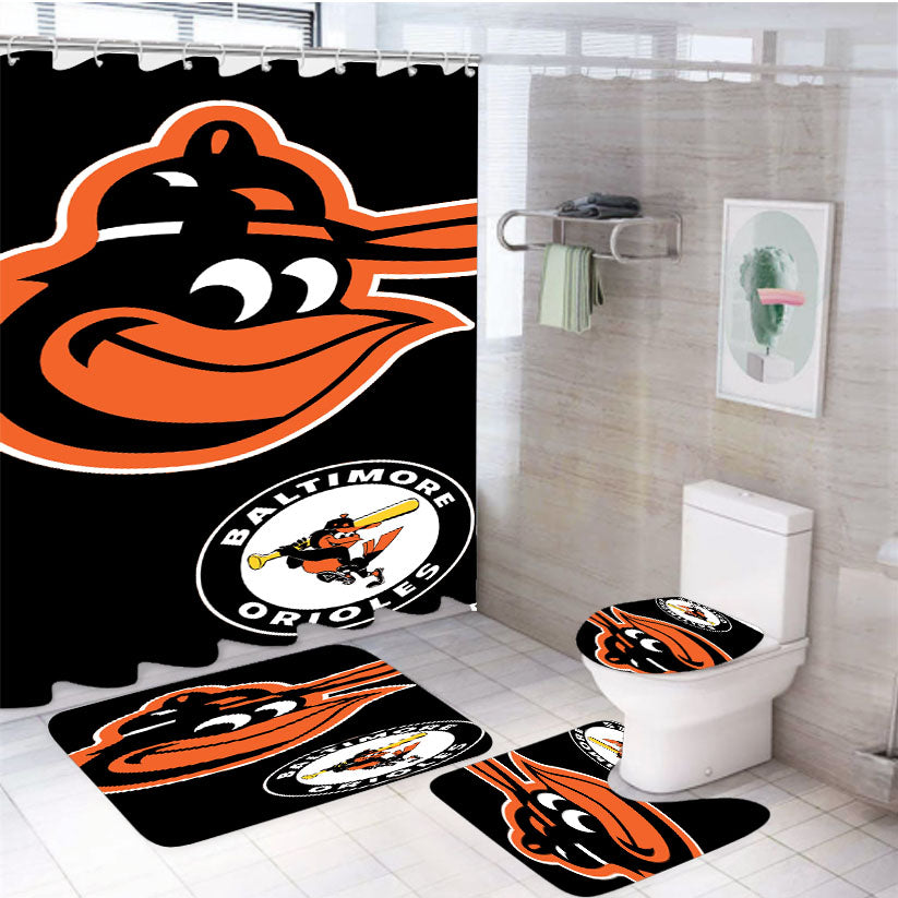 Baltimore Orioles Home Jersey 4Pcs Bathroom Set Shower Curtain