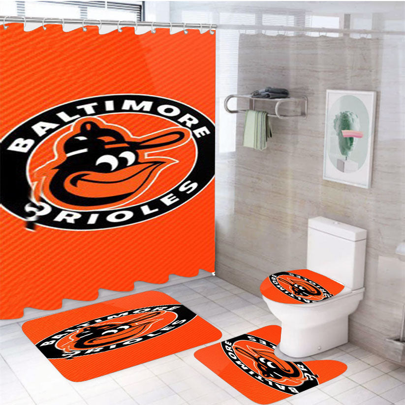 Baltimore Orioles Mlb Sport Logo 4Pcs Bathroom Set Shower Curtain