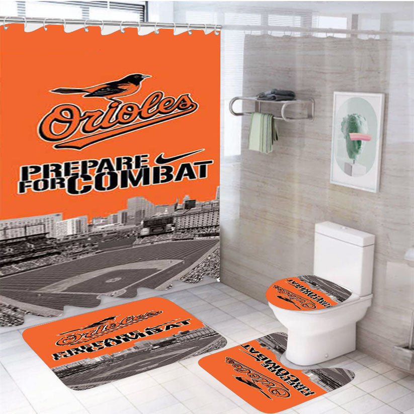Baltimore Orioles Prepare 4Pcs Bathroom Set Shower Curtain