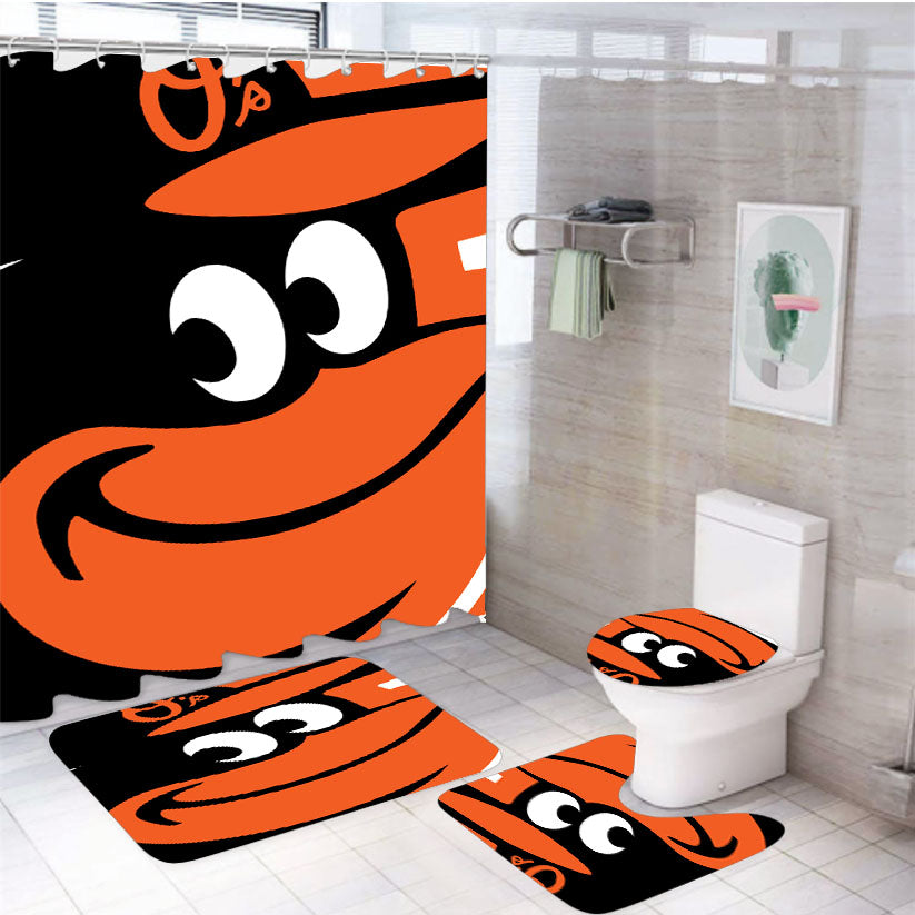 Baltimore Orioles Wallpaper 4Pcs Bathroom Set Shower Curtain