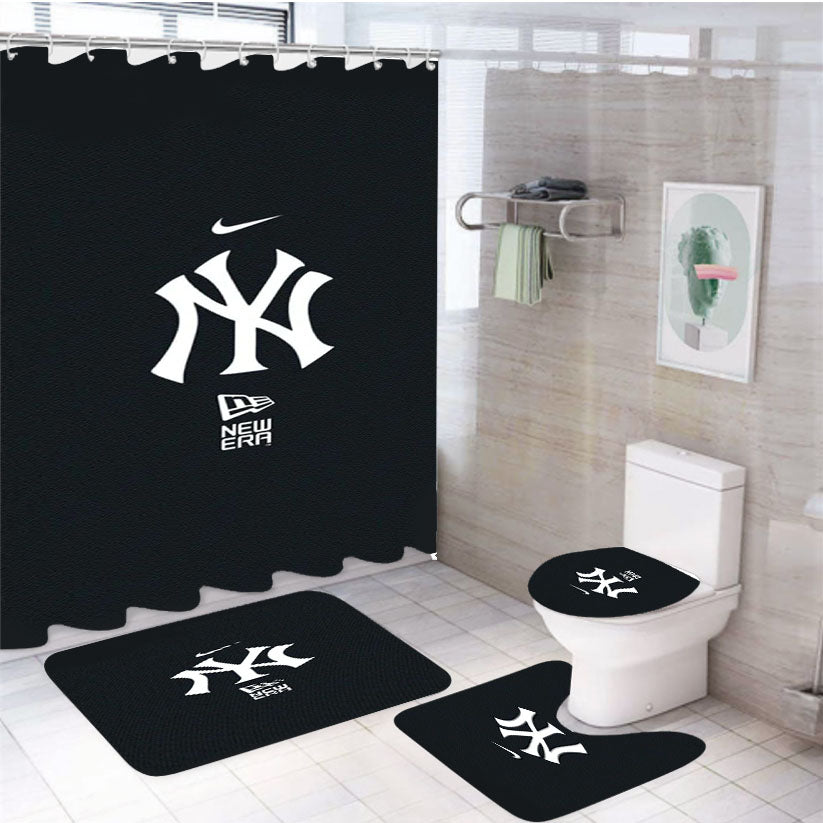 Baseball New York Yankes Black 4Pcs Bathroom Set Shower Curtain