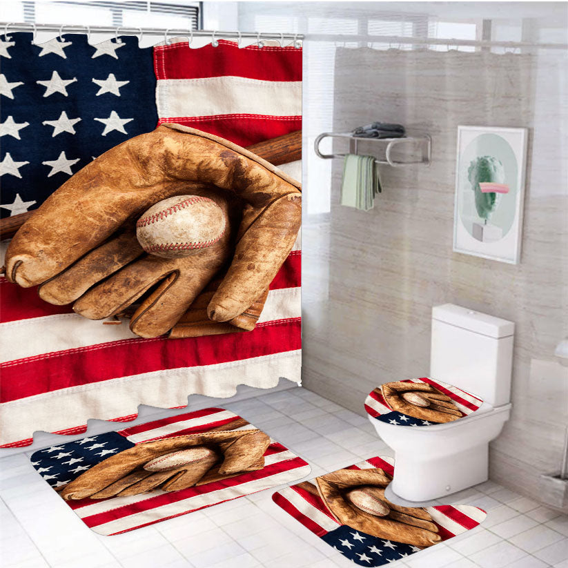 Baseball Wallpaper Iphone 4Pcs Bathroom Set Shower Curtain