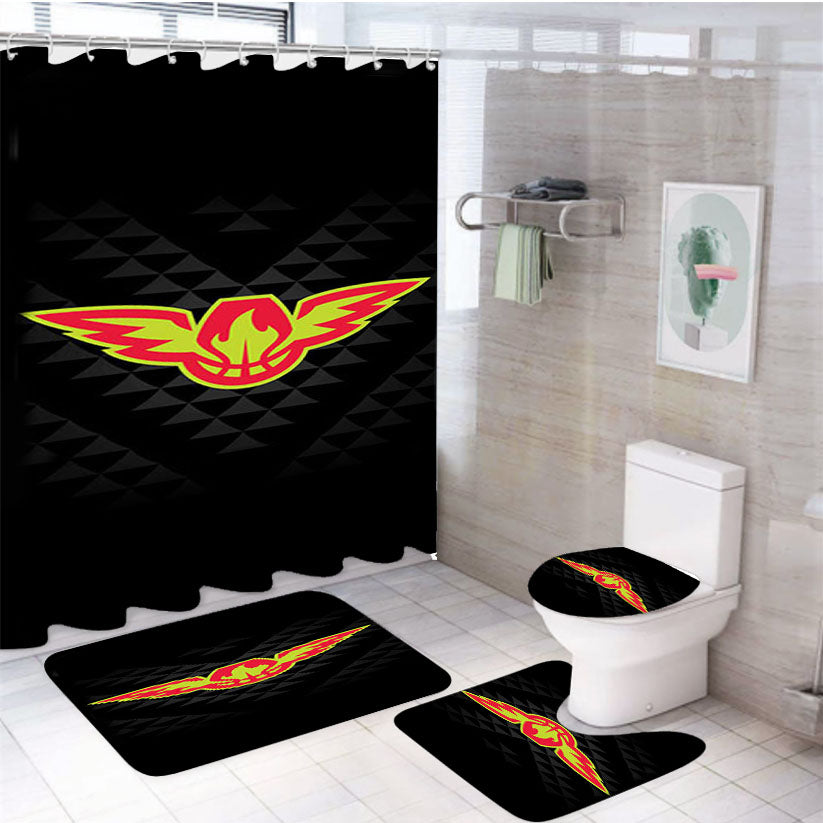 Black Atlanta Hawks 4Pcs Bathroom Set Shower Curtain