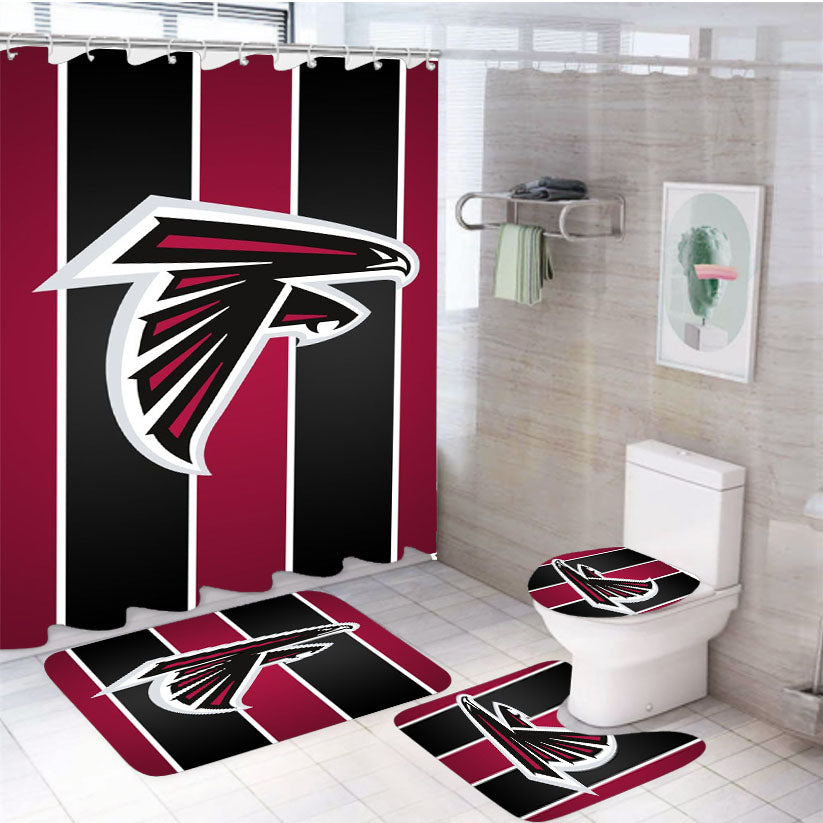 Black Red White Line Atlanta Falcon Logo 4Pcs Bathroom Set Shower Curtain