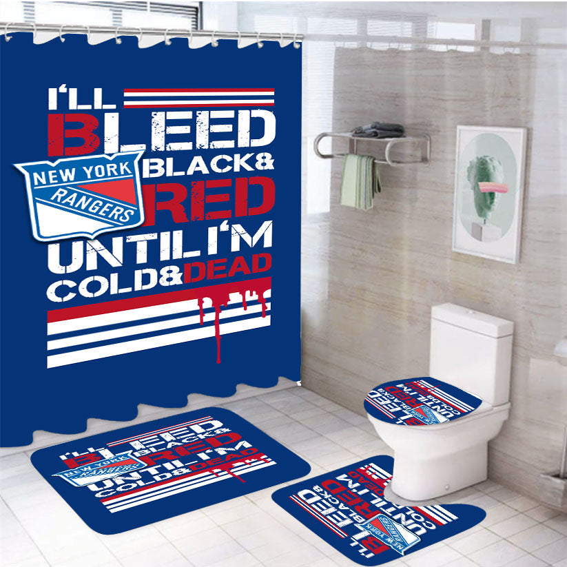 Bleed Black And Red New York Rangers 4Pcs Bathroom Set Shower Curtain