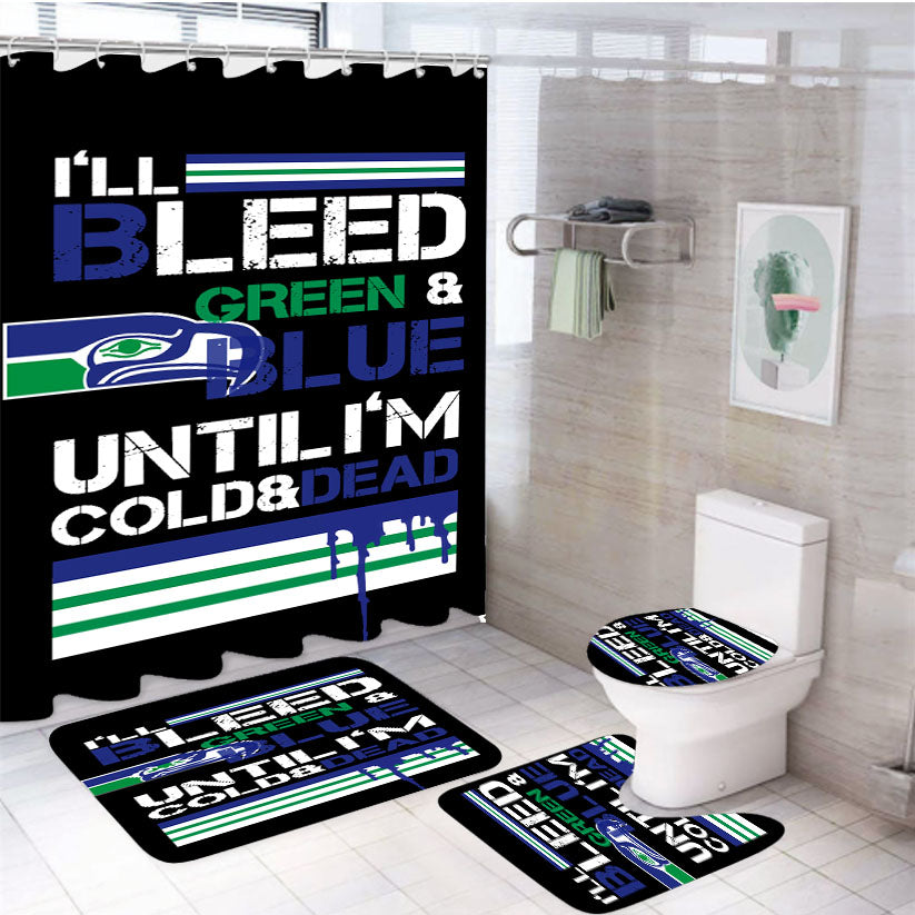 Bleed Green And Blue Seattle Seahawks 4Pcs Bathroom Set Shower Curtain