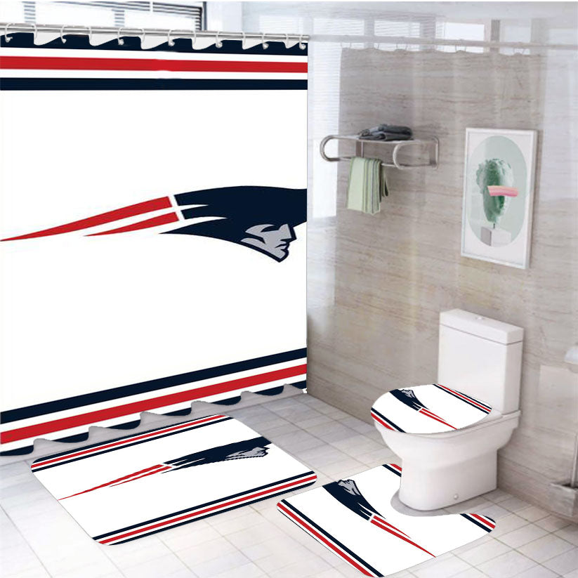Blue And Red New England Patriots Logo 4Pcs Bathroom Set Shower Curtain
