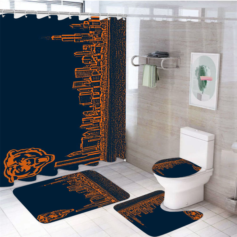 Blue Chicago Bear 4Pcs Bathroom Set Shower Curtain