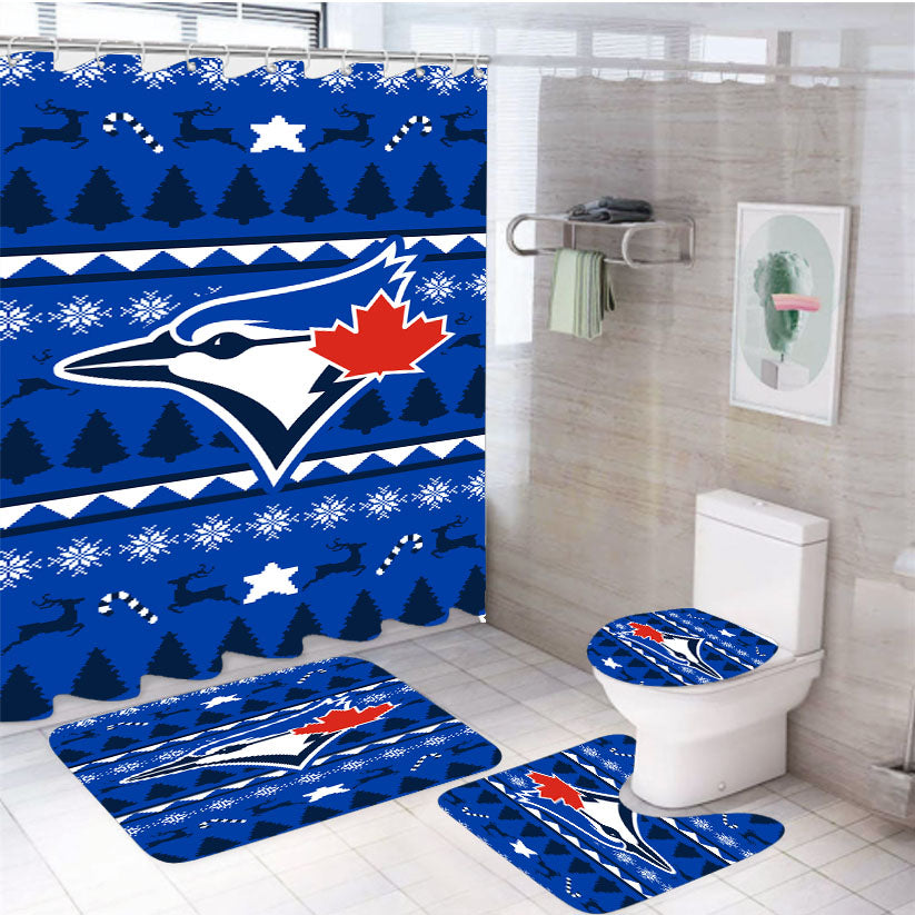 Blue Jays Christmas Sweater 4Pcs Bathroom Set Shower Curtain