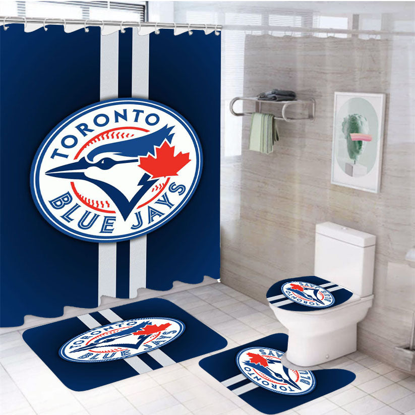 Blue Jays Logo And Stripes 4Pcs Bathroom Set Shower Curtain