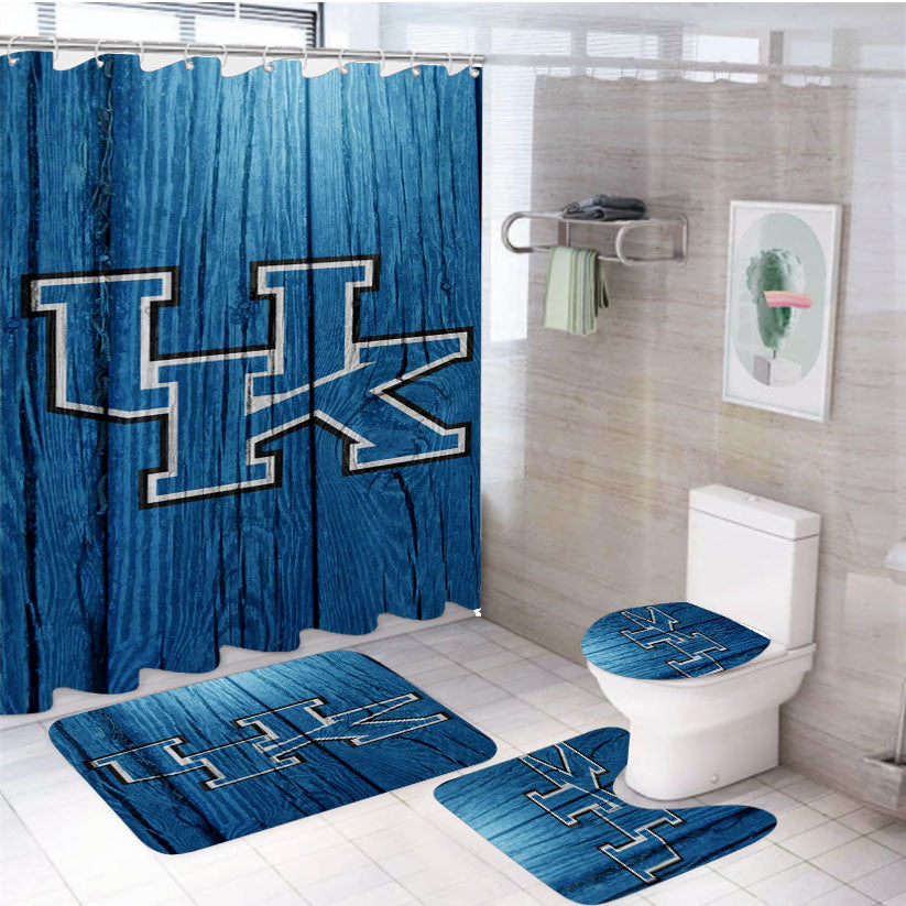 Blue Uk Kentucky Wildcats Wood Texture Wallpaper 4Pcs Bathroom Set Shower Curtain