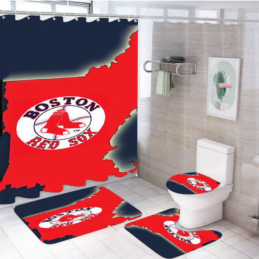 Boston Art 4Pcs Bathroom Set Shower Curtain