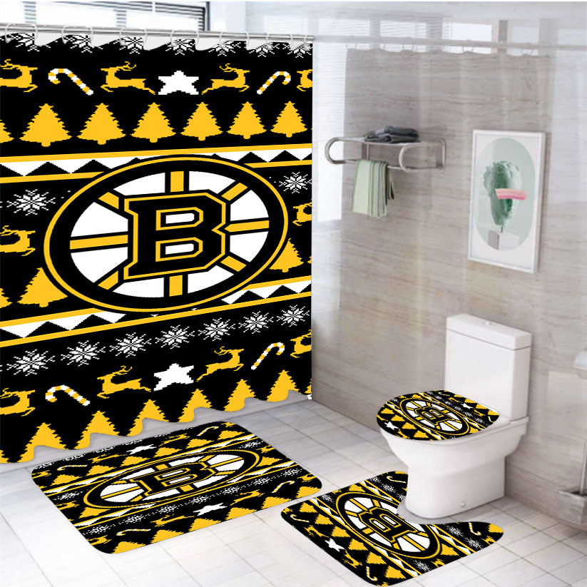 Boston Bruins Christmas Sweater 4Pcs Bathroom Set Shower Curtain
