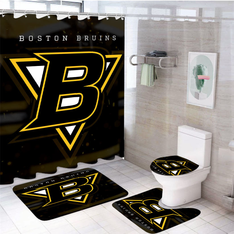 Boston Bruins Hockey Team 4Pcs Bathroom Set Shower Curtain