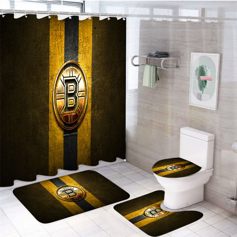 Boston Bruins Ice Hockey Team 4Pcs Bathroom Set Shower Curtain