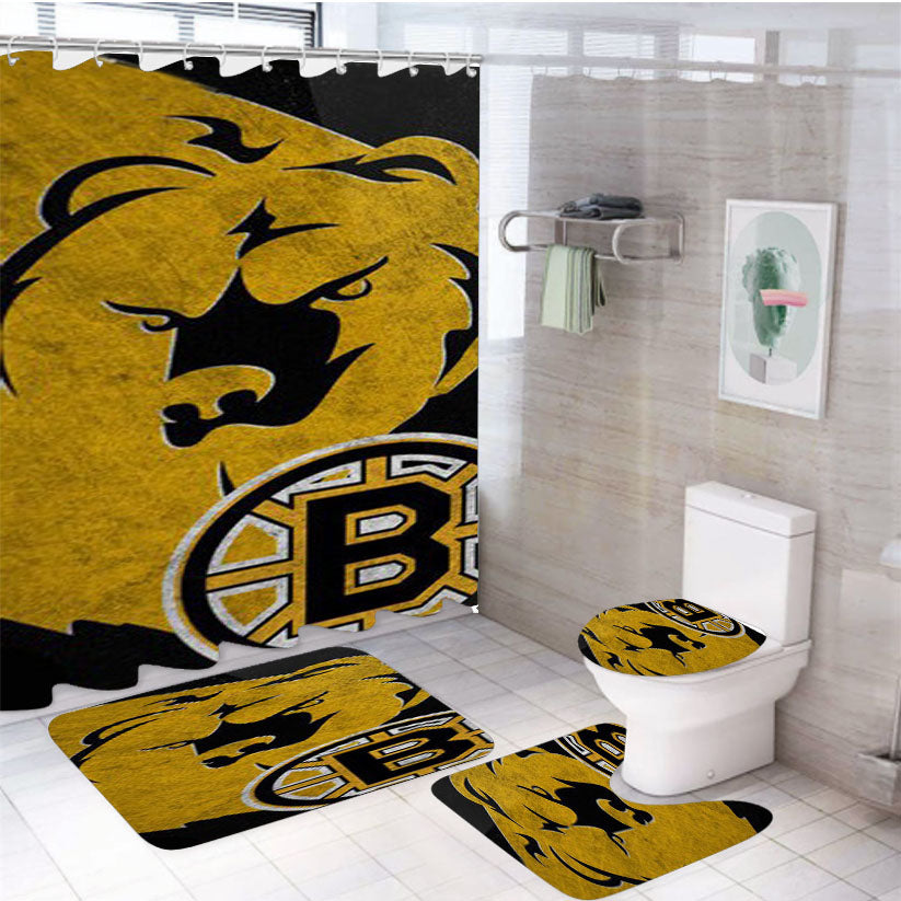 Boston Bruins Nhl Sport Logo 4Pcs Bathroom Set Shower Curtain