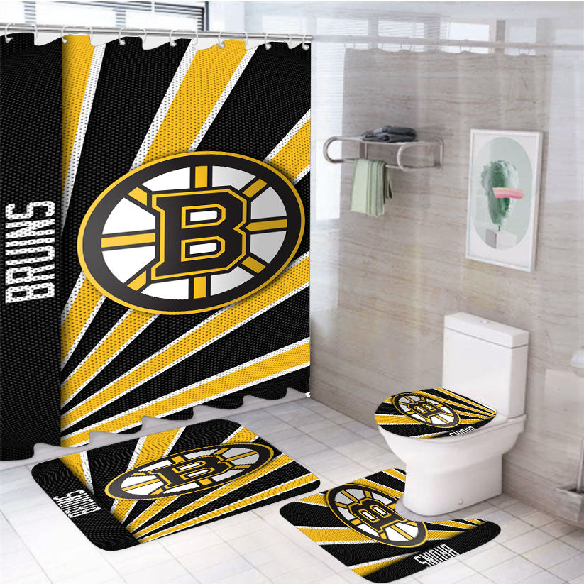 Boston Bruins Stripe Wallpaper 4Pcs Bathroom Set Shower Curtain