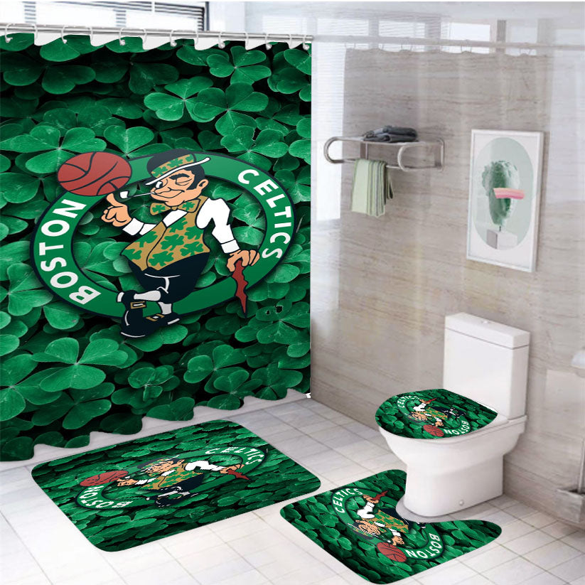 Boston Celtics Basket Ball Club 4Pcs Bathroom Set Shower Curtain