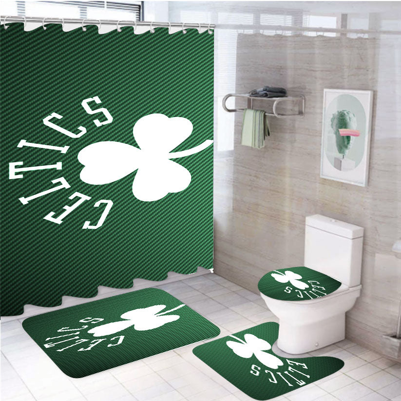 Boston Celtics Green Carbon 4Pcs Bathroom Set Shower Curtain