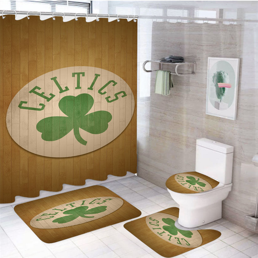 Boston Celtics Logo Hardwood 4Pcs Bathroom Set Shower Curtain