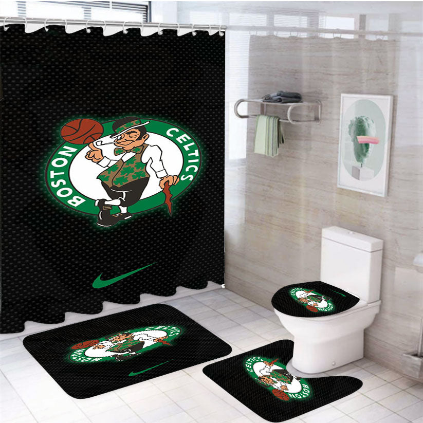 Boston Celtics Nike Carbon 4Pcs Bathroom Set Shower Curtain